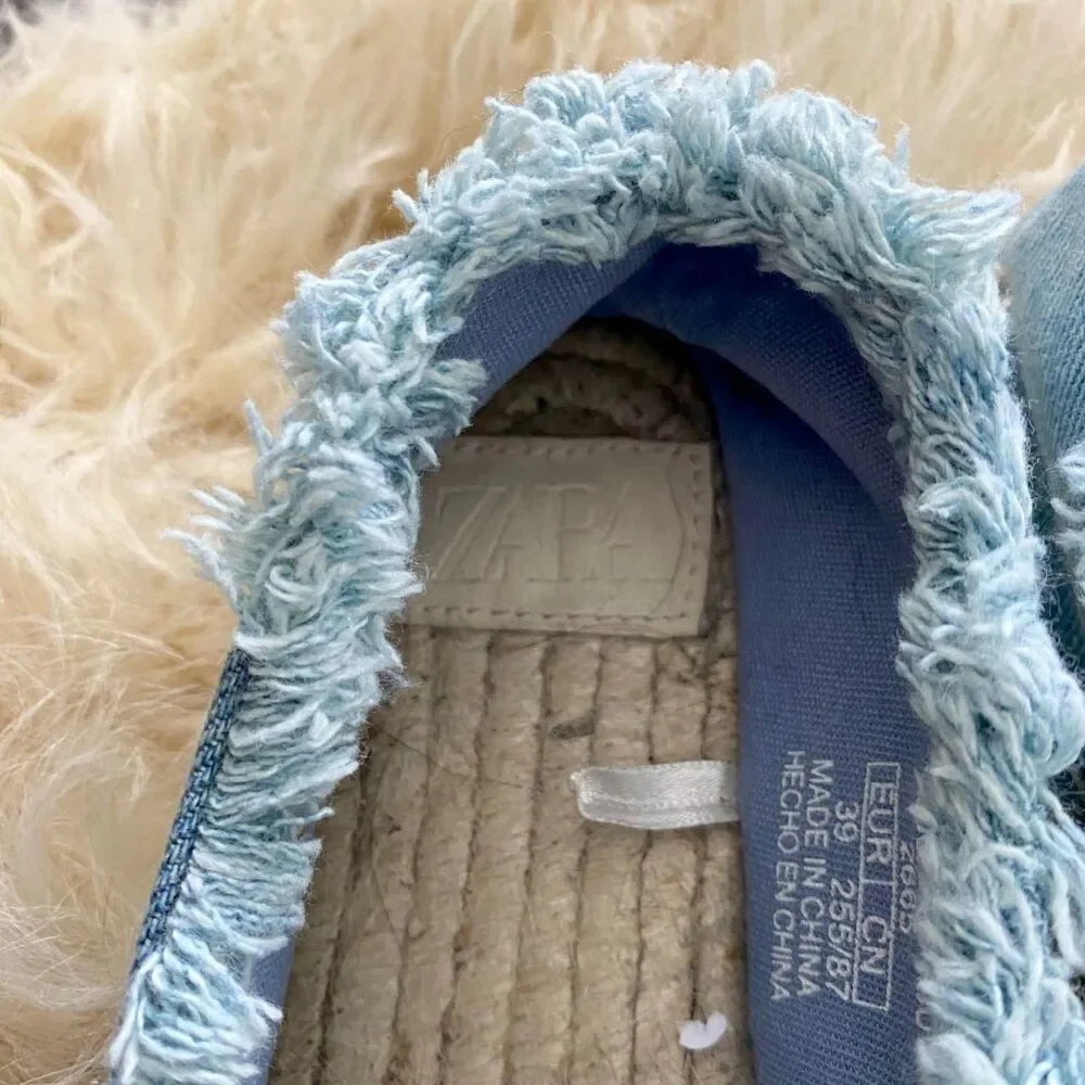 Preppy Euro Zara Frayed Light Blue Denim Espadrilles Flats EU 39 / US 8